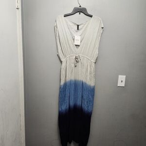 Raviva women's maxi dress cover up size large color block gray and blue …